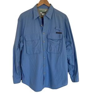 ExOfficio Mens Buzz Off‎ Insect Shield Button Up Shirt M Blue Long Sleeve Vented